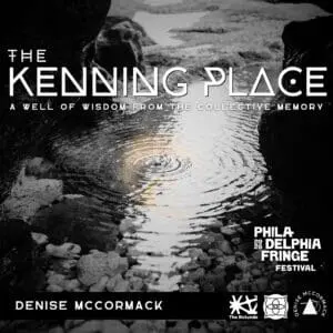 A black square promotional graphic features a monochromatic photograph of a circular ripple expansion in a shallow pool of water, tightly enclosed between dark rocks.