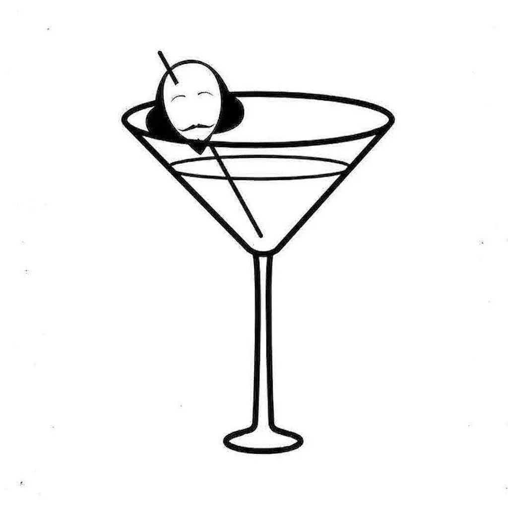 A martini glass with Shakespeare's head in place of an olive
