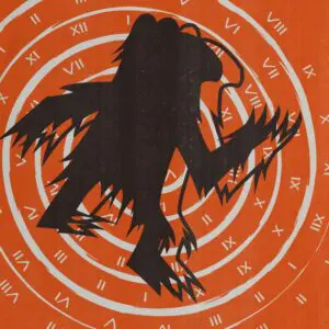 A silhouette of a groundhog on an orange background