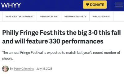 WHYY: Philly Fringe Fest hits the big 3-0 this fall and will feature 330 performances